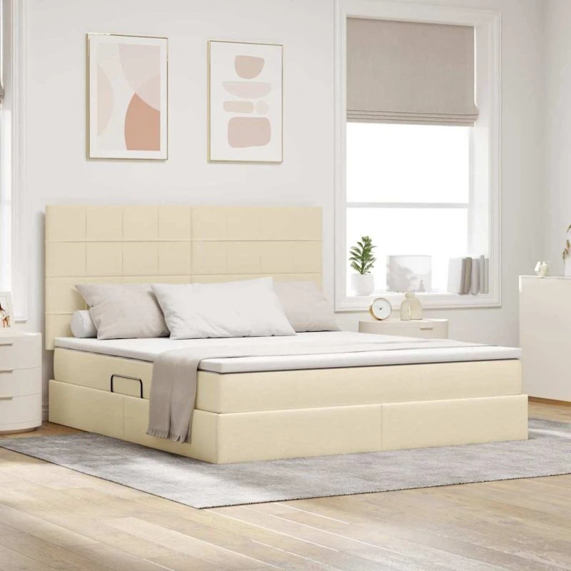 vidaXL Seng med opbevaring, creme, 180 x 200 cm