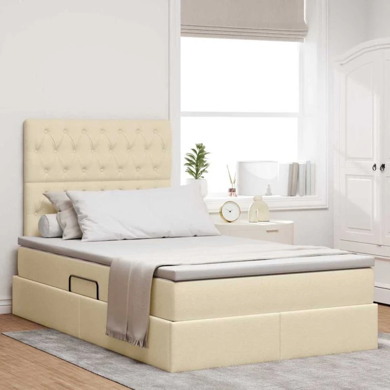 vidaXL Seng med opbevaring, creme, 120 x 200 cm, polyester