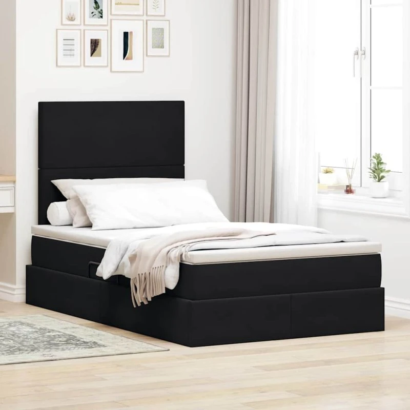 vidaXL Seng med opbevaring og madras, Sort 120 x 200 cm