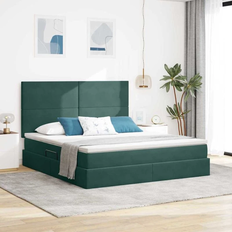 vidaXL Seng med Opbevaring, LED og Madras, Mørkegrøn 160 x 200 cm