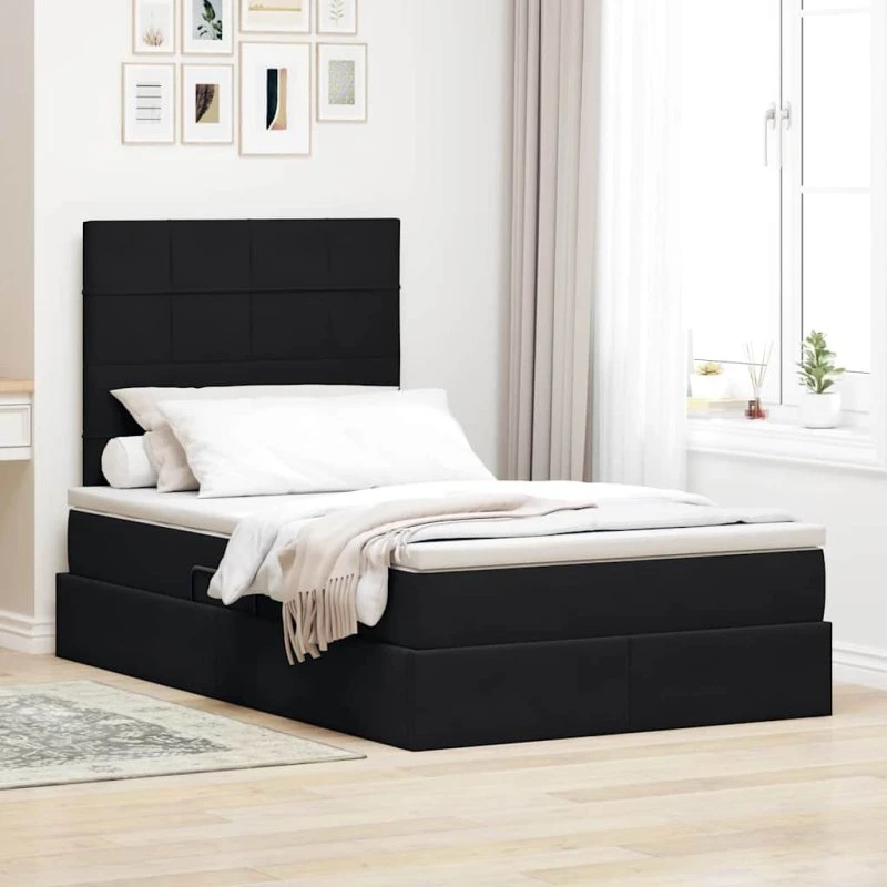 vidaXL Seng med opbevaring, madras og LED, Sort 120 x 190 cm