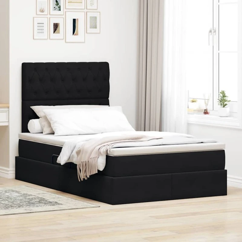 vidaXL Seng med opbevaring og madras, Sort 120 x 200 cm