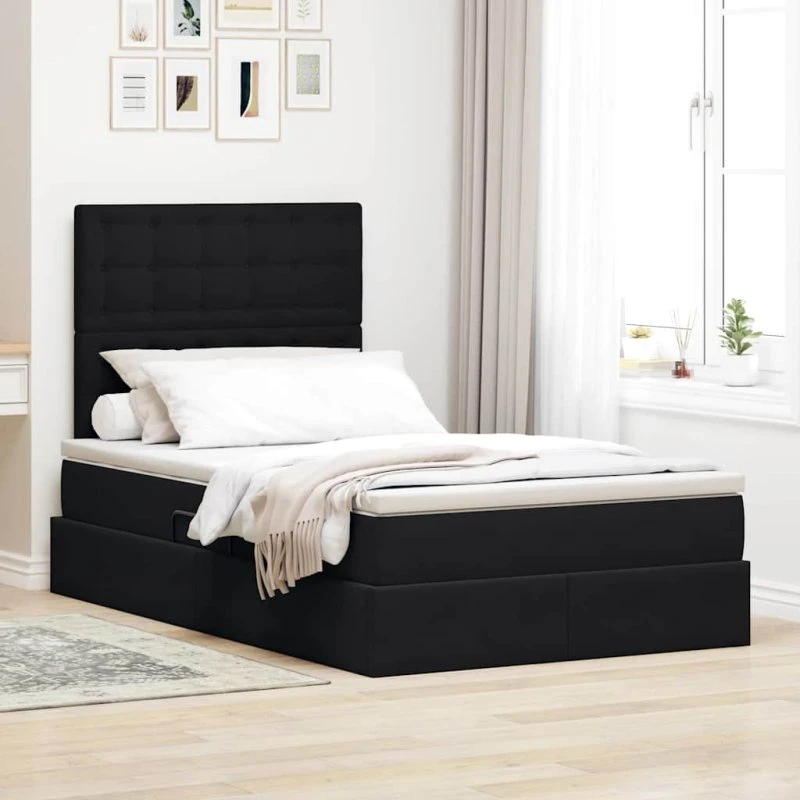vidaXL Seng med opbevaring, LED og madras, Sort 120 x 190 cm