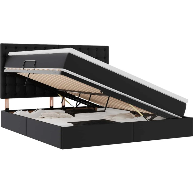 vidaXL Seng med LED og opbevaring 180 x 200 cm Sort