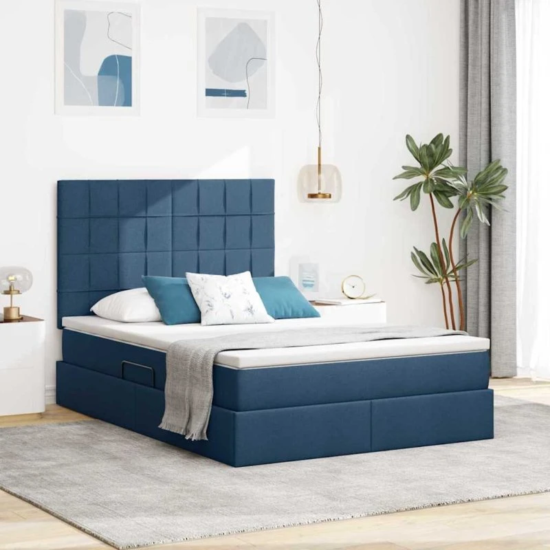 vidaXL LED-opbevaringsseng med madras, blå, 140 x 200 cm