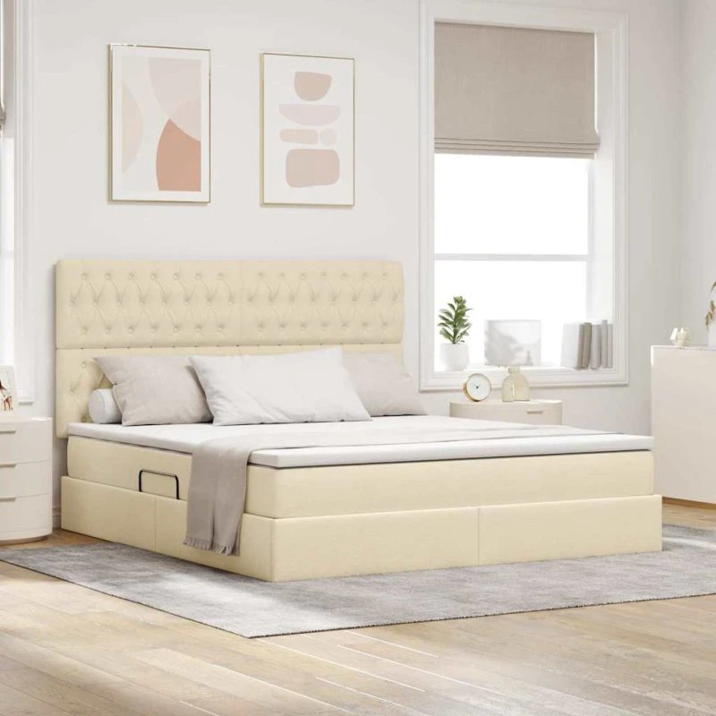vidaXL LED-opbevaringsseng Creme 180x200 cm med madras