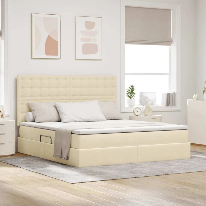 vidaXL LED Opbevaringsseng Creme 160x200 cm med Madras
