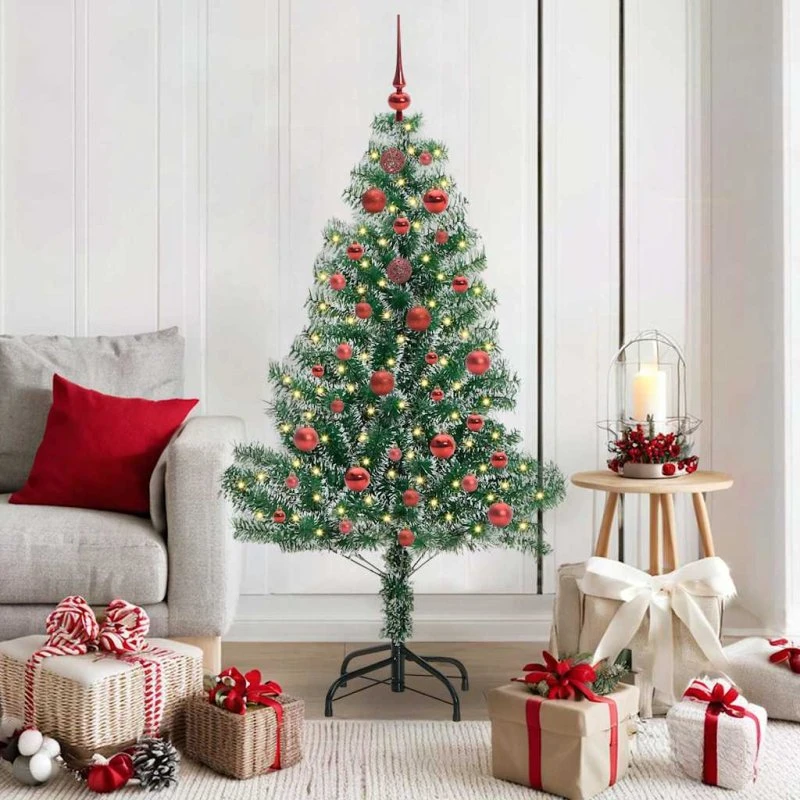 vidaXL Kunstigt Juletræ 150 cm Snebelagt med LED-Lys Grøn/Hvid