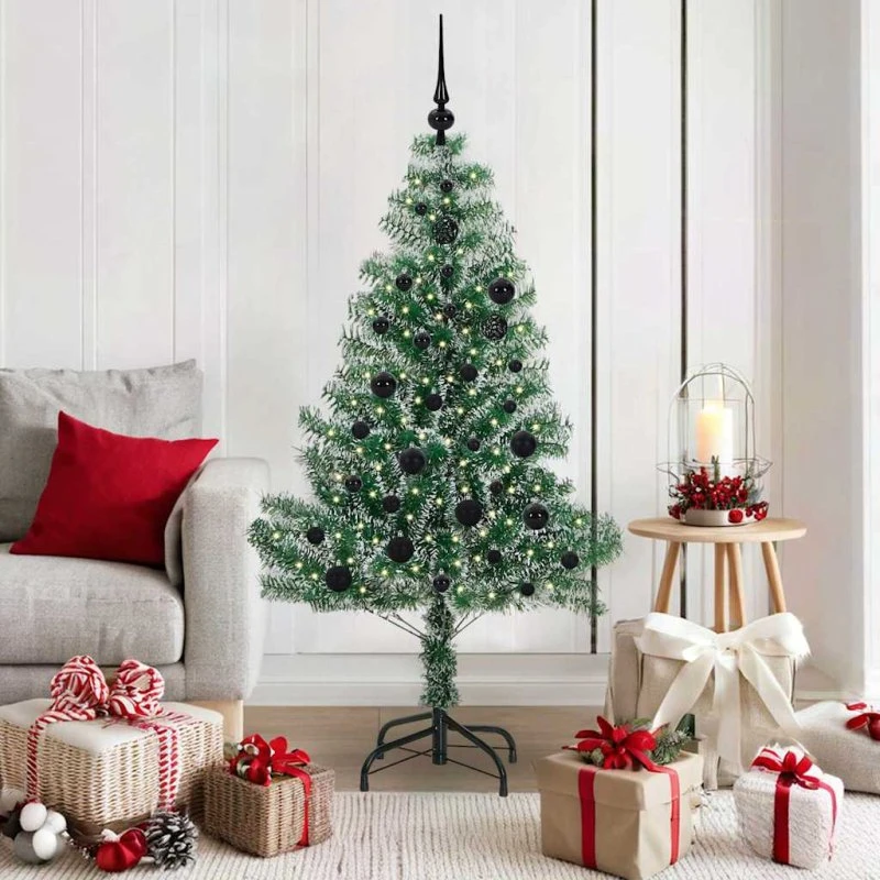 vidaXL Kunstigt Juletræ 150 cm Snebelagt med LED-Lys Grøn/Hvid
