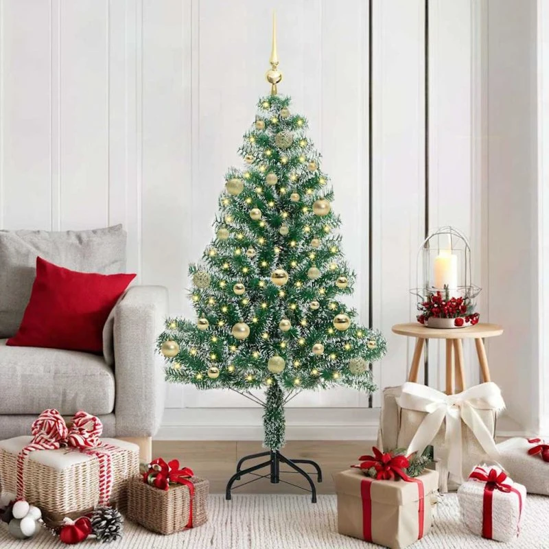 vidaXL Kunstigt Juletræ 150 cm Snebelagt med LED-Lys Grøn/Hvid