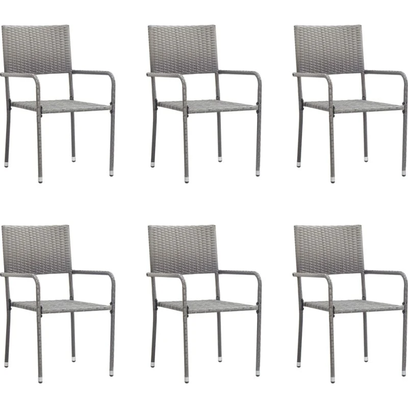 vidaXL Havestole 6 stk. Stabelbare Polyrattan Grå