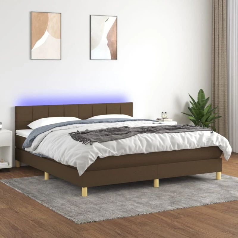 vidaXL Kontinentalseng 180x200 cm mørkebrun med LED-lys