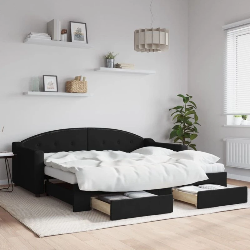 vidaXL Daybed med udtræk og skuffer 90x190 cm, sort