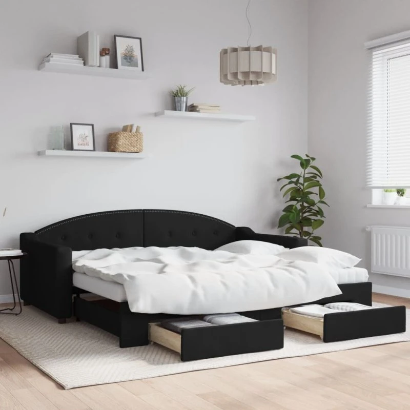 vidaXL daybed med udtræk og skuffer 90x190 cm, sort