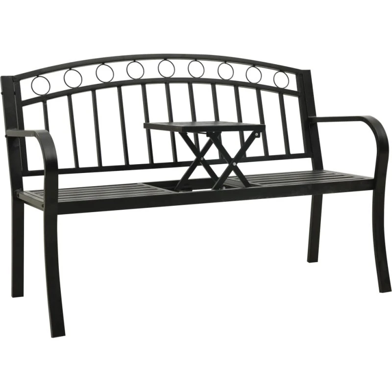 vidaXL havebænk med bord 120 cm stål sort