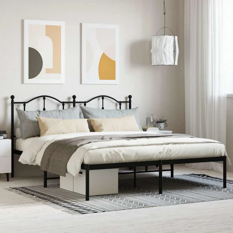 vidaXL Sengeramme med Sengegavl 180x200 cm, Sort, Metal