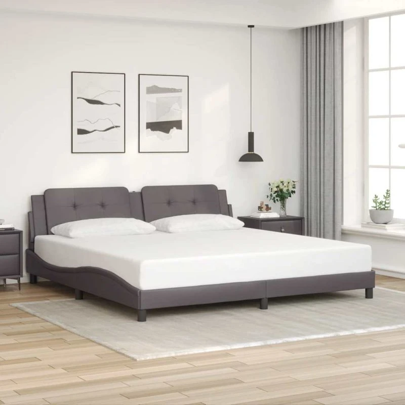 vidaXL Sengeramme Zadar 200x200 cm Grå Kunstlæder