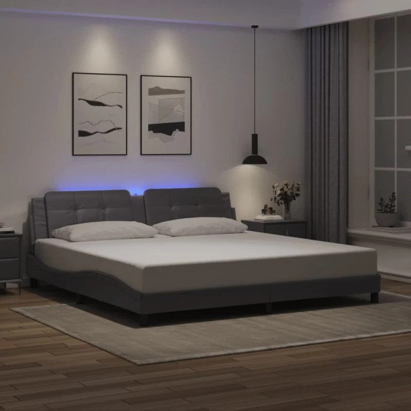 vidaXL Zadar 200x200 cm sengeramme med LED-lys grå