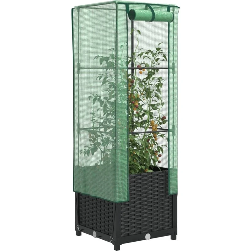 vidaXL Højbed med Drivhusovertræk 40x40x139 cm Rattan-Look