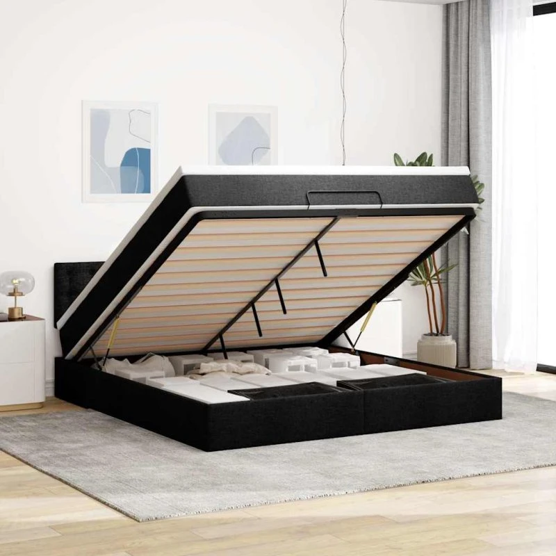 vidaXL ottoman seng 180x200cm sort med madras og LEDs
