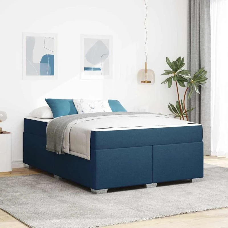 vidaXL Sengestel med madras Blå 160 x 200 cm Stof