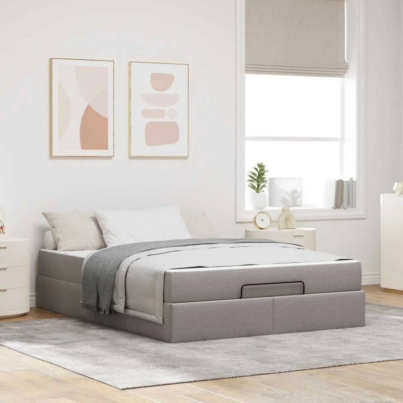 vidaXL Sengeramme med Madras 160x200 cm Gråbrun Stof