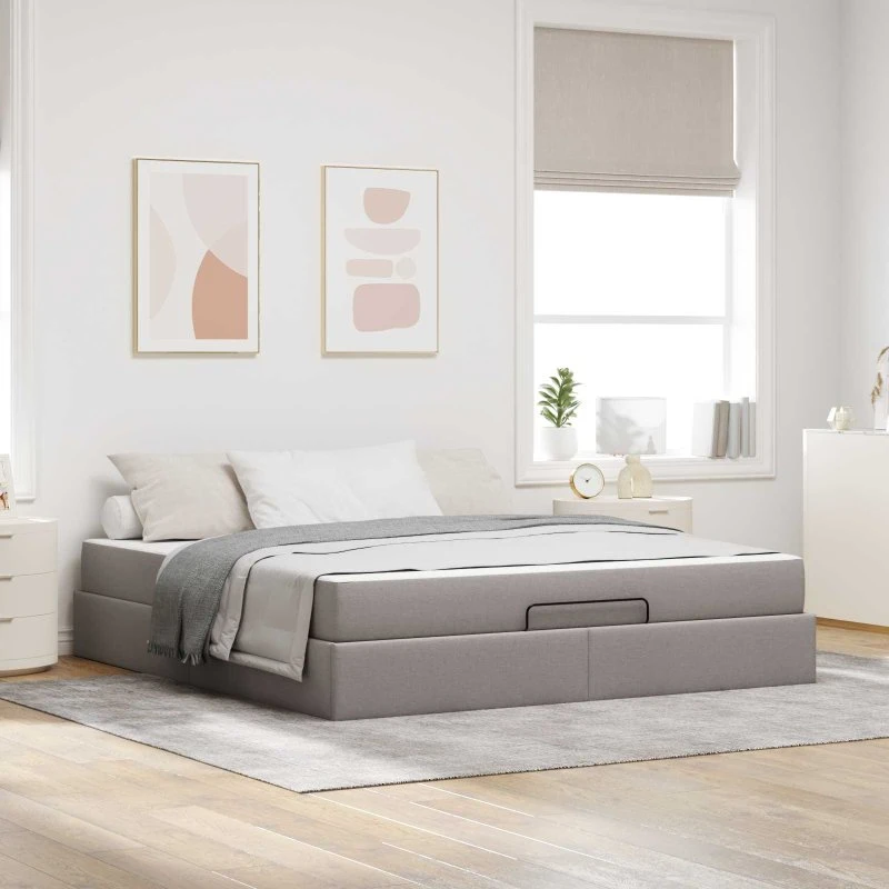 vidaXL Sengeramme med Madras 90x190 cm Gråbrun Stof