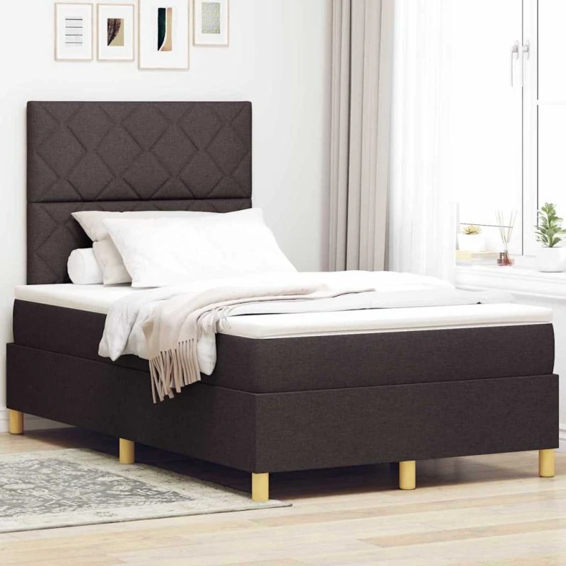 vidaXL LED Box Spring Seng 120 x 190 cm Mørk Brun