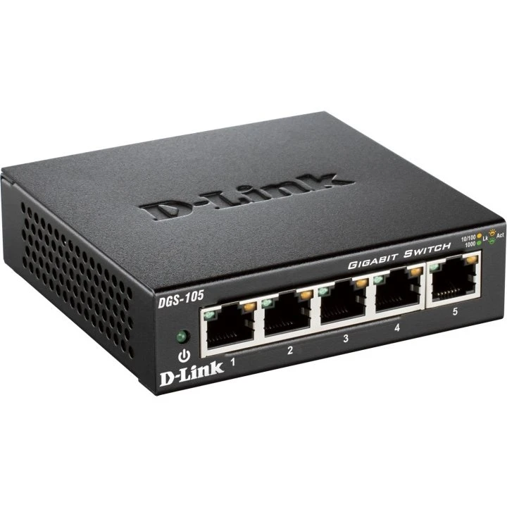 D-Link 5-port Gigabit Ethernet Switch, metal, sort