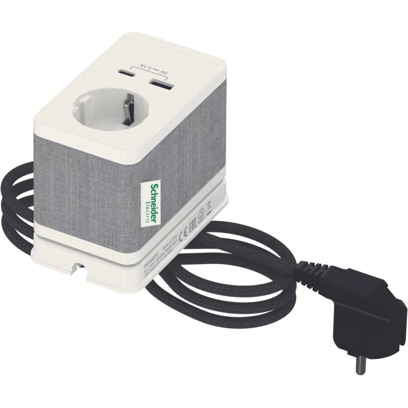 Bordstikkontakt Enkelt M/USB A/C Hvid