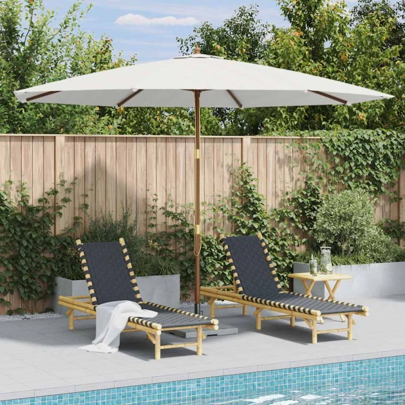 vidaXL Udendørs Parasol med Træstang 350 cm Sandhvid