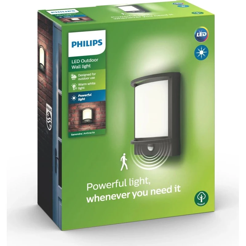Philips Samondra LED Væglampe 12W, Antracit med PIR-Sensor
