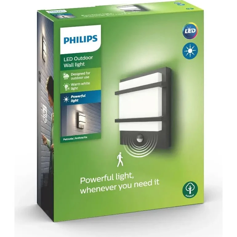 Philips Petronia 12W LED Væglampe IP44 Antracit med IR-sensor
