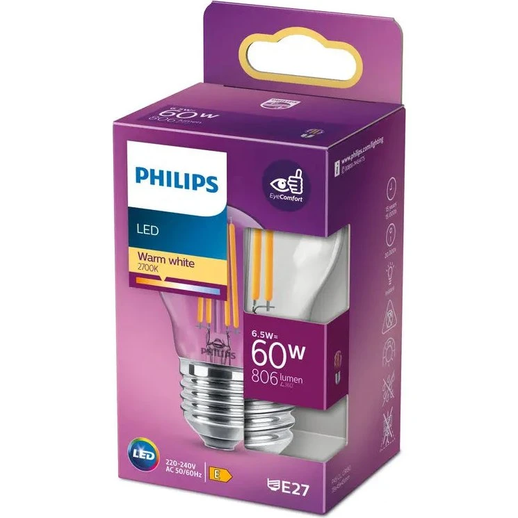 Philips LED Krone 6,5W E27 2700K 806lm