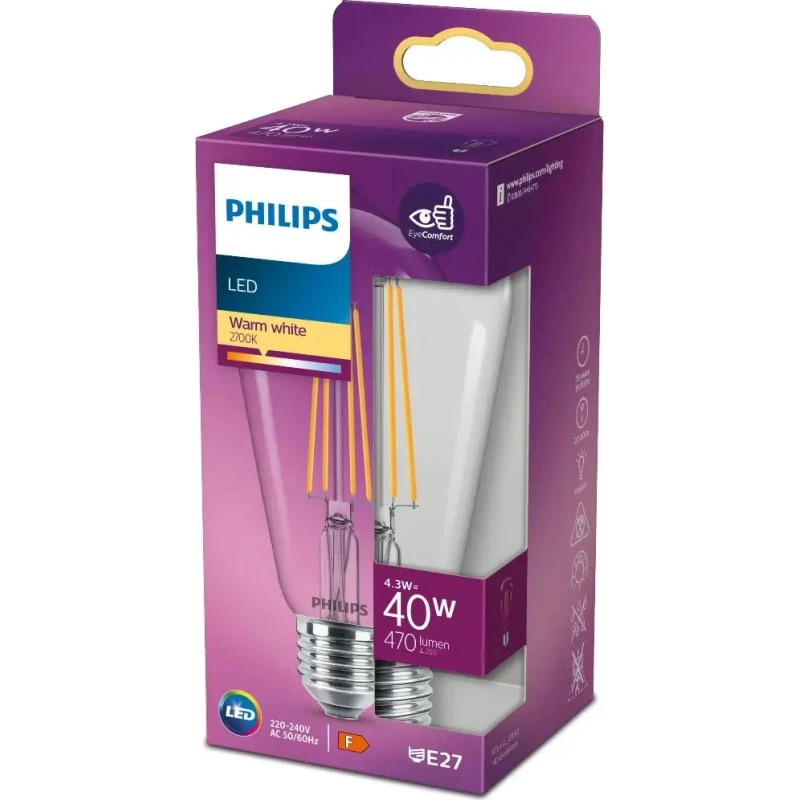 Philips LED 4,3W E27 2700K 470lm