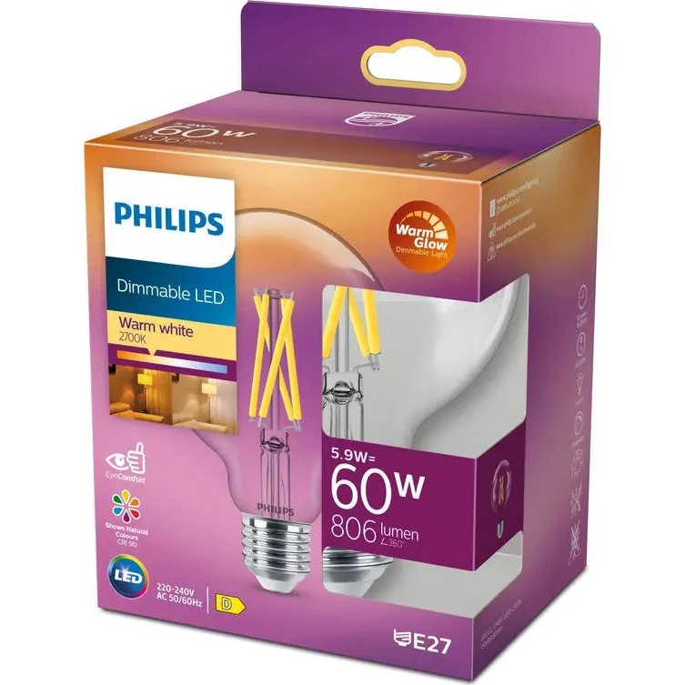 Philips LED DIM 5,9W E27 2200-2700K 806lm Globe