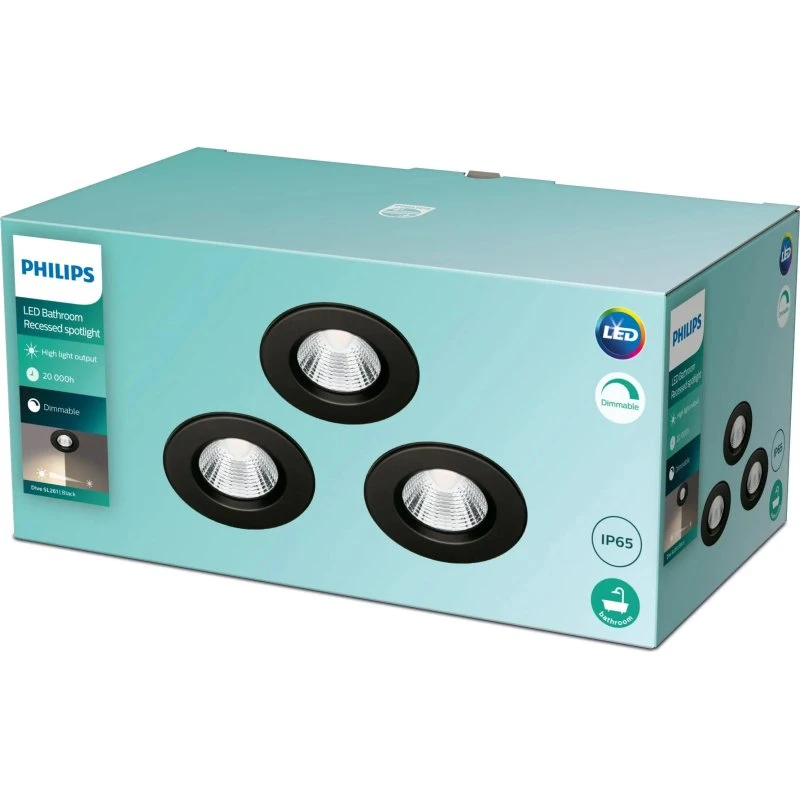 Philips Dive SL261 RD 070 5,5W 27K BL IP65R 3PK - Indbygningsspot, sort