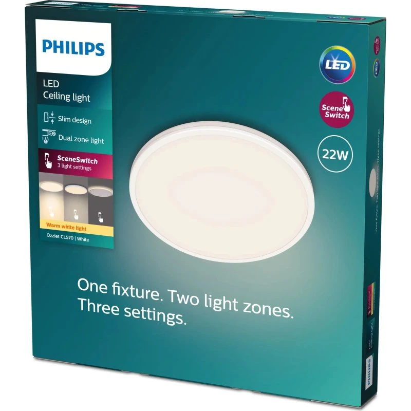 Philips myLiving Ozziet CL570 SS RD 22W 27K W HV 06, hvid, Ø42,5 cm