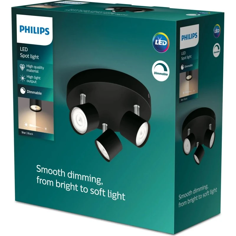 Philips Star LED Spot, Sort, 3x4,5W, Dæmpbar