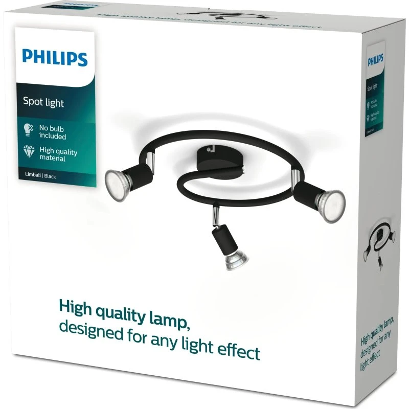 Philips Limbali 3x50W GU10 Spiral Spotlampe, Sort