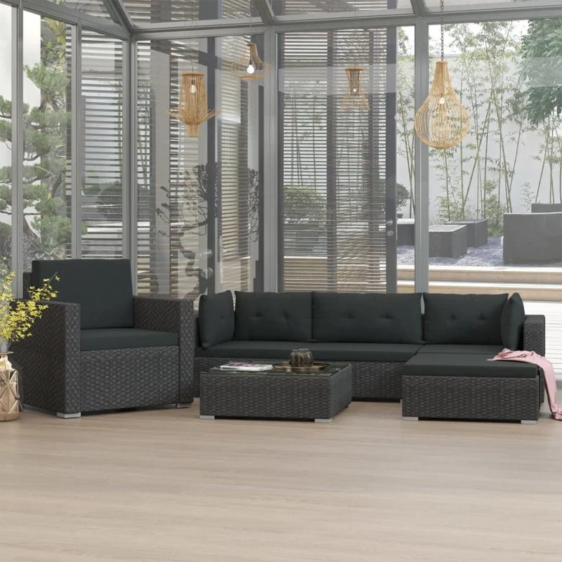 vidaXL 6-deligt loungesæt polyrattan sort