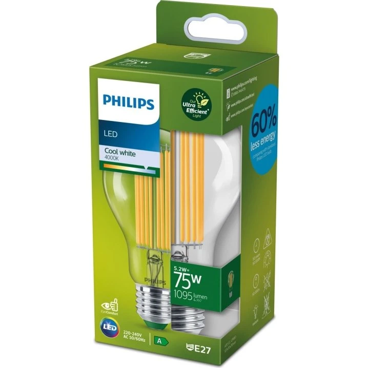 Philips Ultra Efficient LED-lampe 5,2W E27 4000K 1095lm