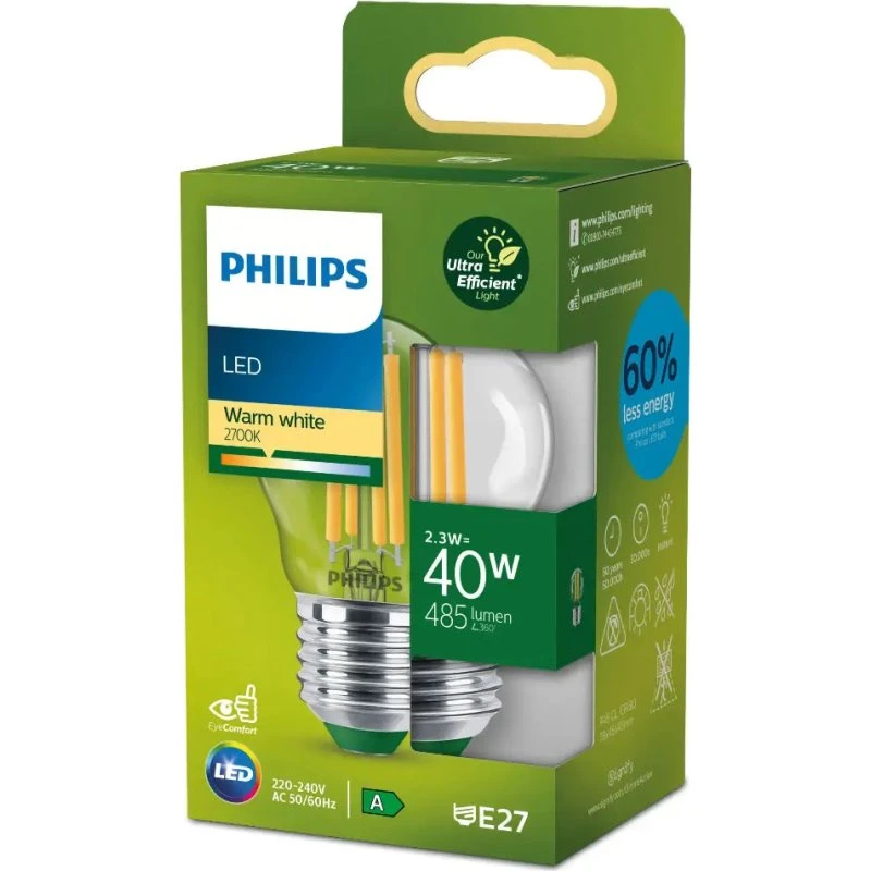 Philips LED 2,3W E27 2700K 485lm Krone