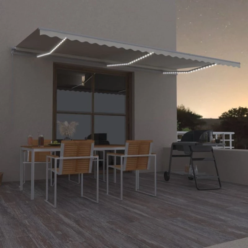 vidaXL Markise 600x350 cm med LED-lys, cremefarvet, manuel betjening