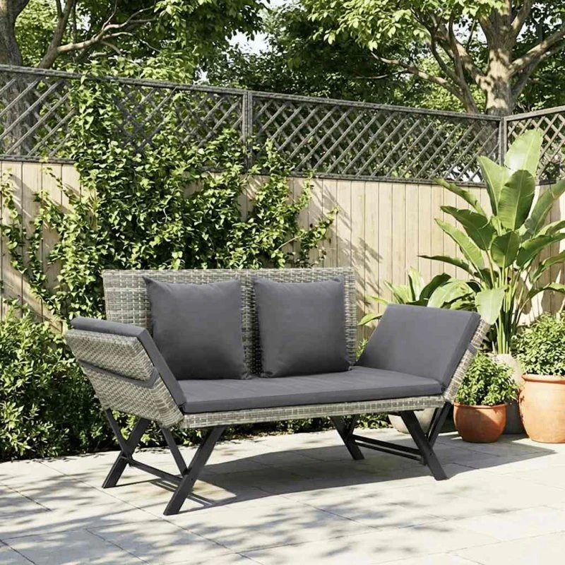 vidaXL havebænk med hynder 176 cm grå polyrattan