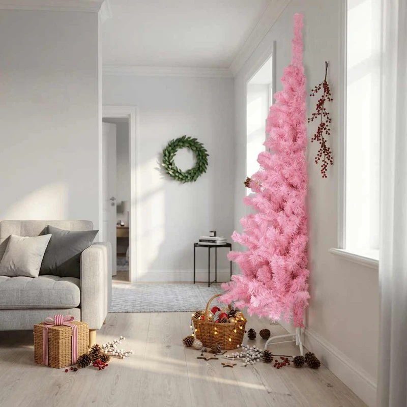 vidaXL Kunstigt Halvt Juletræ 210 cm PVC Pink med Stålfod