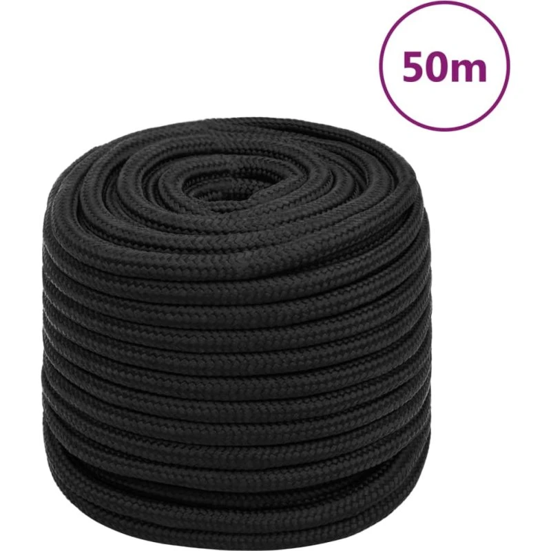 vidaXL Tovværk 16 mm 50 m sort polypropylen