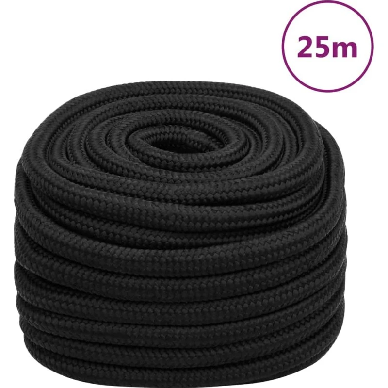 vidaXL tovværk 20 mm, 25 m, polypropylen, sort