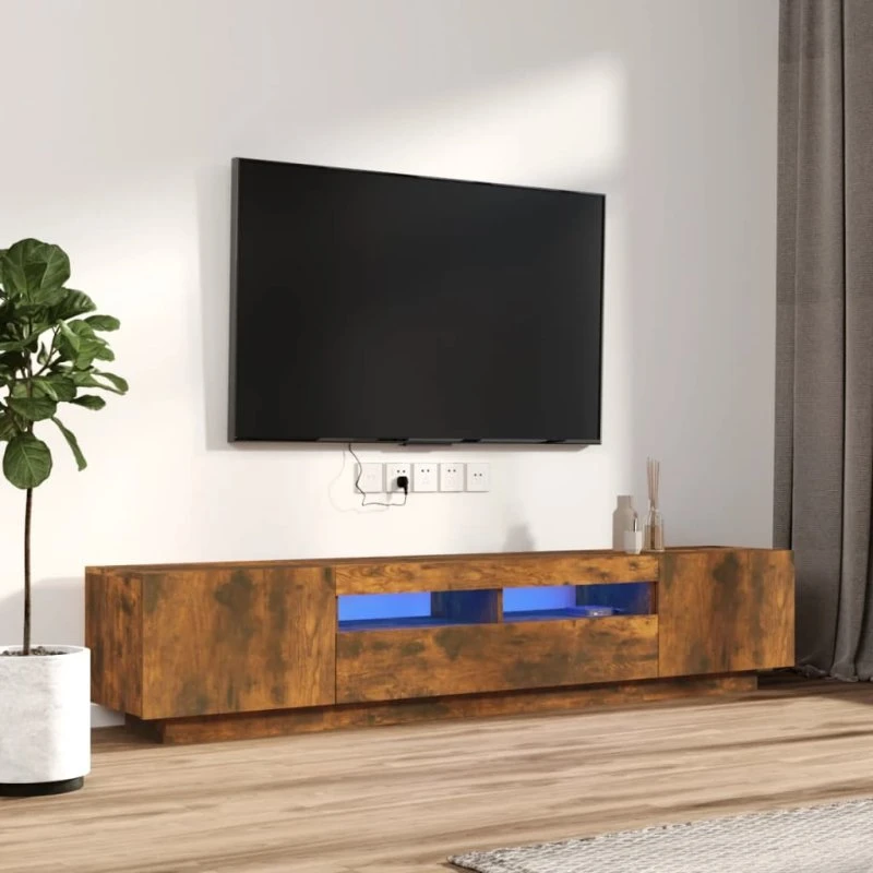 vidaXL 2 stk. tv-borde røget egetræ, med LED-lys, 200 cm