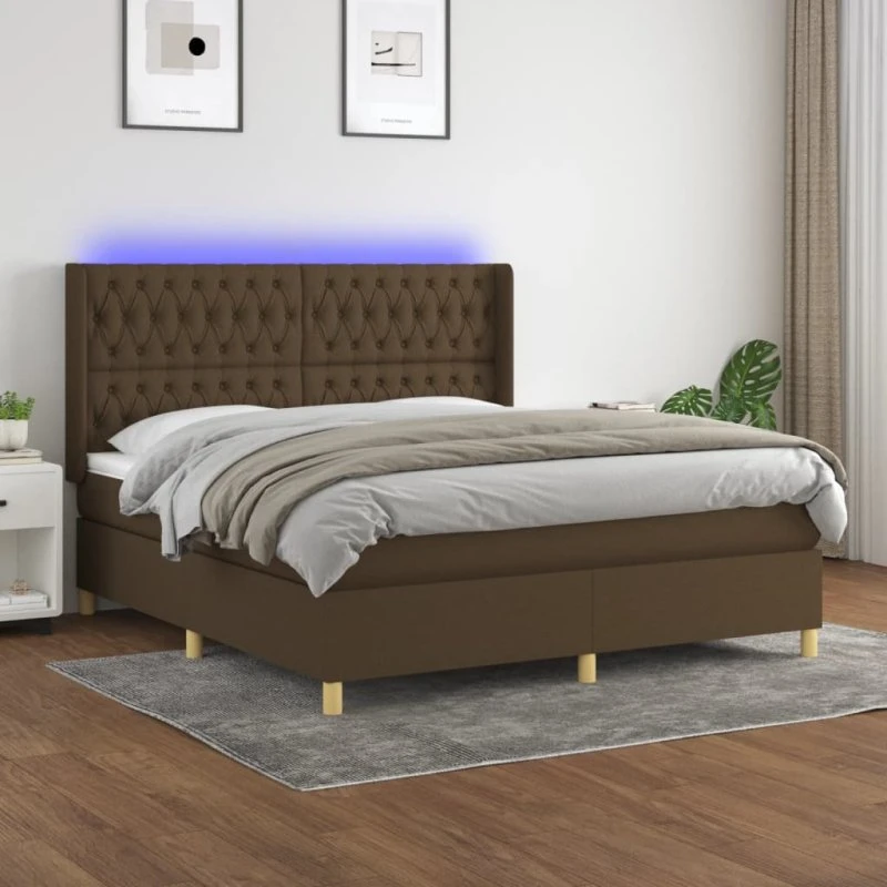 vidaXL Kontinentalseng 180x200 cm mørkebrun med LED-lys